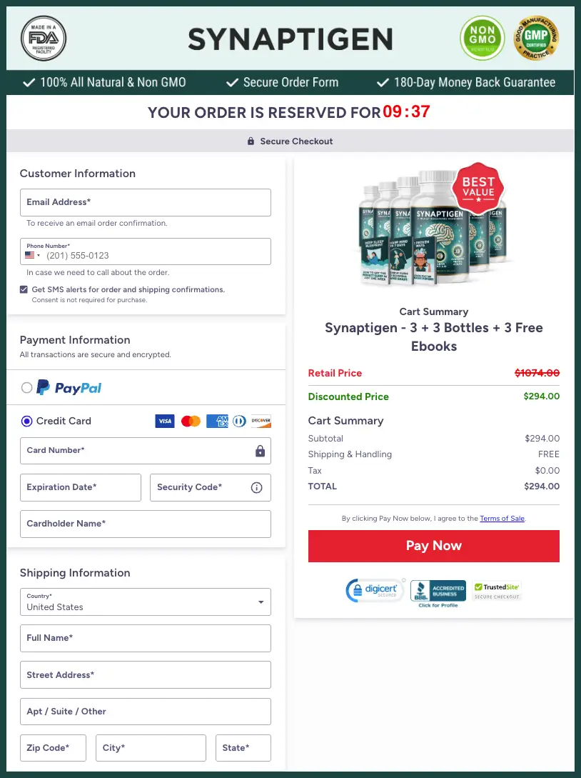 Synaptigen Official Website Secure Order Page